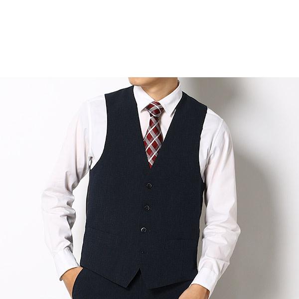 【洗えるジレ/ベスト】ネイビー シャドーストライプ ウォッシャブル 4S