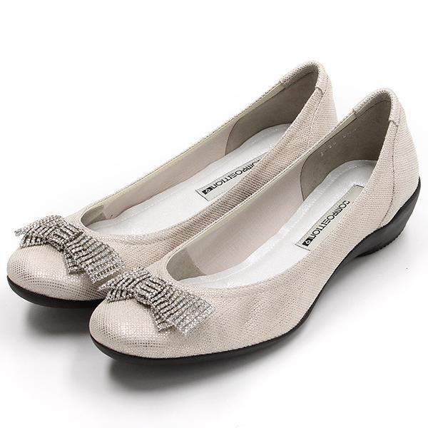 ラインストーンリボンコンフォートパンプス