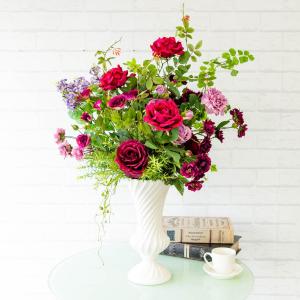 造花アレンジメント 高さ40cm プラスチック合成樹脂鉢 / フラワー