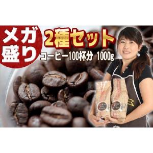 コーヒー豆 1kg 2種セット 送料無料 100杯分 メガ盛り レギュラーコーヒー /マイルドブレンド500g ダークリッチブレンド500g