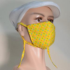 夏マスク　冷えマスク　明るい星空　黄色　洗える冷感布製マスク｜020