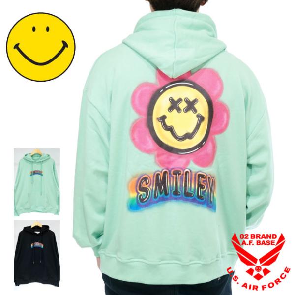 アウトレットセール!!スマイリーフェイス フラワースマイル ビッグシルエット スウェット プルパーカ...