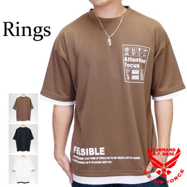 アウトレットセール!!リングス フェイクレイヤード ルーズサイズ 半袖Tシャツ メンズ 新作2021...