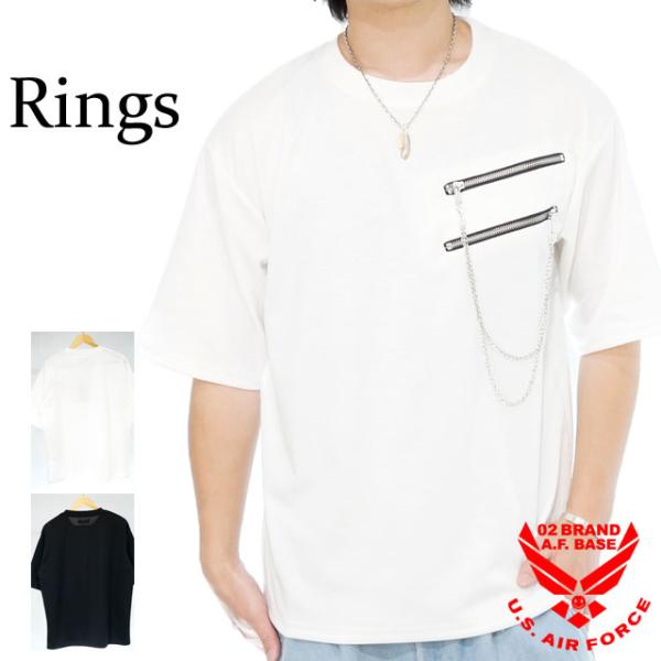 アウトレットセール!!リングス チェーン付き Wジップポケット ルーズサイズ 半袖 Tシャツ メンズ...