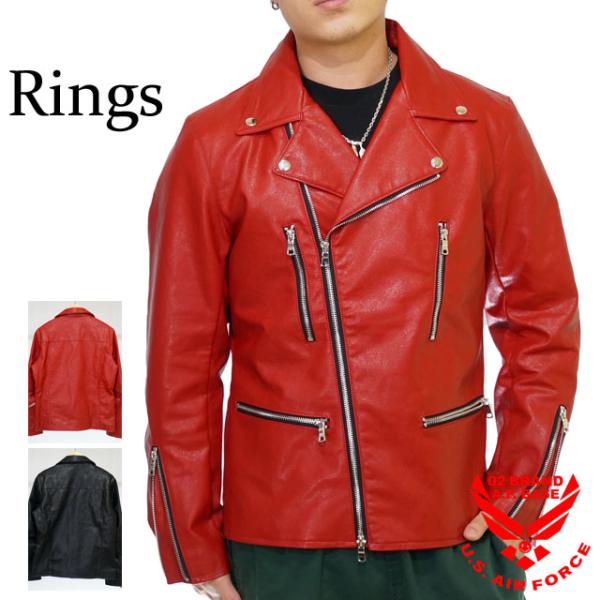アウトレットセール!!リングス フェイクレザー ダブルライダースジャケット メンズ 新作2022-2...
