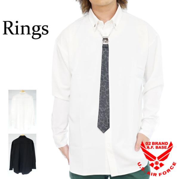 アウトレットセール!!リングス コネクタータイ付き ルーズサイズ 長袖 デザイン シャツ メンズ 新...