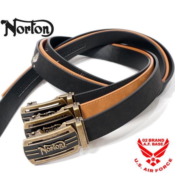アウトレットセール!!ノートン ラメロゴ刺繍 オーバルバックル ホールレス PUフェイクレザーベルト...