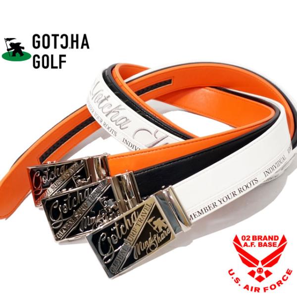 ガッチャゴルフ 切替 同色ロゴ刺繍 ホールレス PUレザー ベルト ユニセックス 新作2024年モデ...