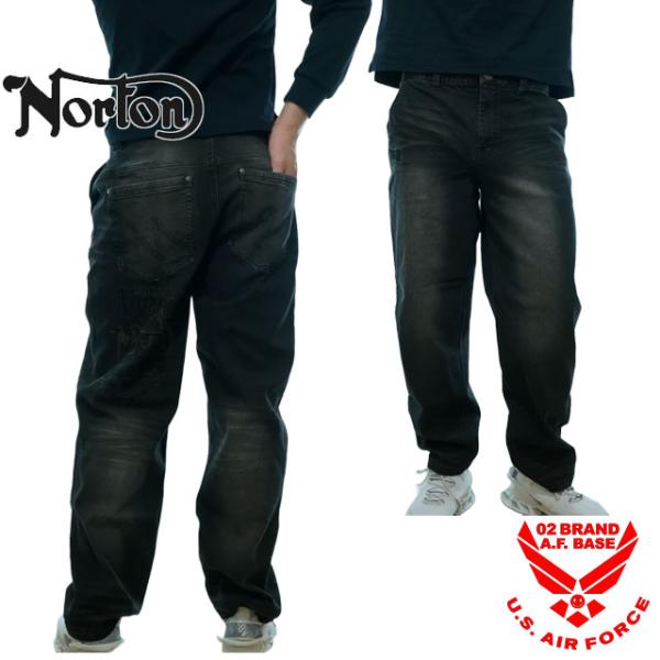 ノートン ロゴ刺繍 ストレッチ ブラックデニムパンツ メンズ 新作2025年モデル NORTON 2...