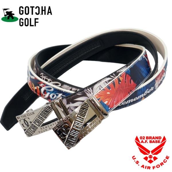 ガッチャゴルフ ロゴ刺繍 ボタニカル柄 ホールレス PUレザー ベルト ユニセックス 新作2025年...
