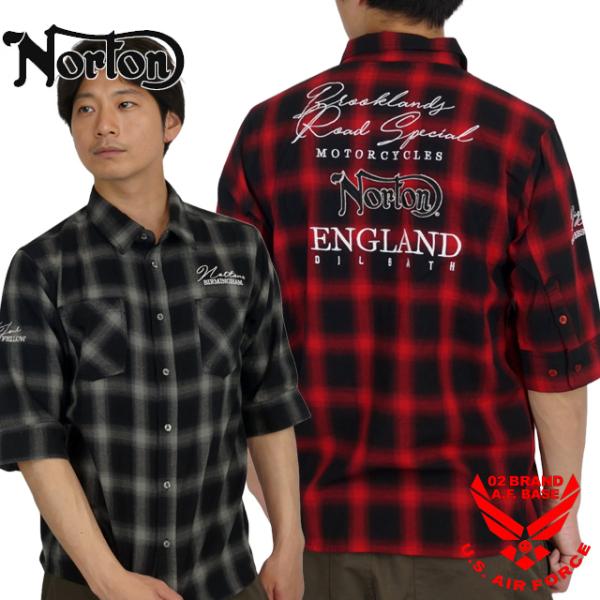 ノートン ロゴ刺繍 オンブレチェック 5分袖シャツ メンズ 新作2025年モデル NORTON 25...