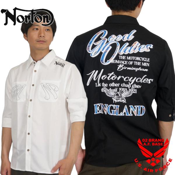 ノートン ロゴ刺繍 ボタニカル使い リネンライク 6分袖シャツ メンズ 新作2025年モデル NOR...