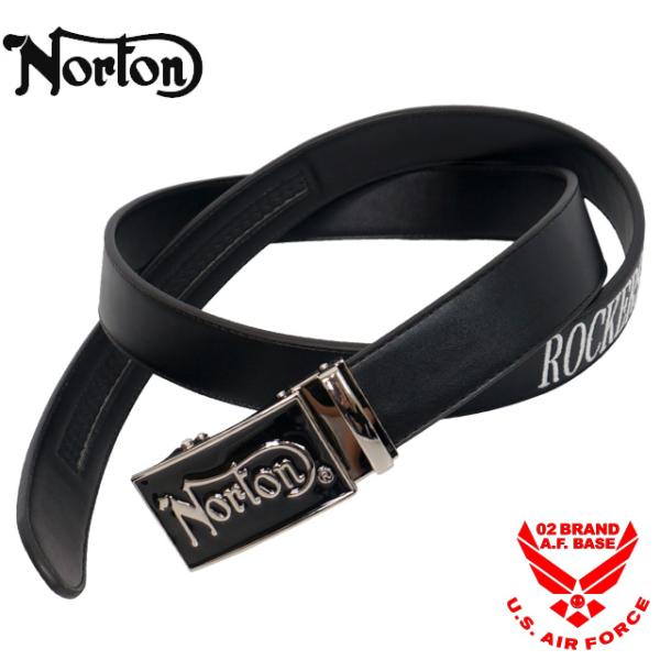 ノートン ベーシックライン ロゴ刺繍 スクエアバックル ホールレス PUレザーベルト メンズ 新作2...
