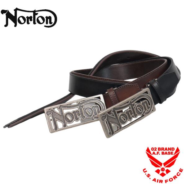ノートン ロゴ刺繍 ビッグスクエアバックル 本革レザーベルト メンズ 新作2025年モデル NORT...