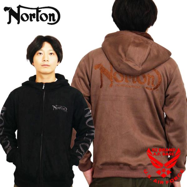 ノートン エンブレムロゴ刺繍 裏ボア モイストスウェード スウェットパーカー メンズ 新作2025年...