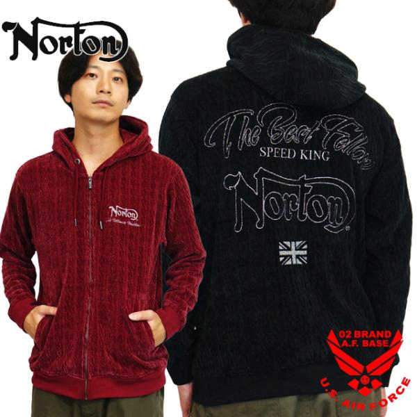 ノートン ロゴメタリック刺繍 ベロア ジップ パーカー メンズ 新作2025年モデル NORTON ...