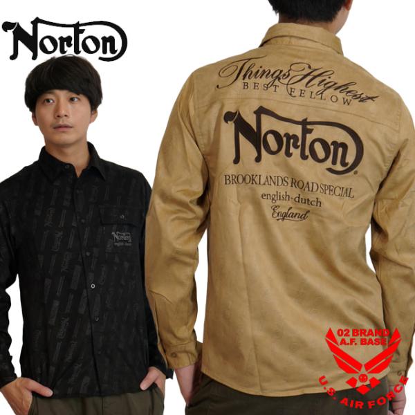 ノートン 撥水 ロゴ刺繍 ポリスウェード 長袖ワークシャツ メンズ 新作2025年モデル NORTO...