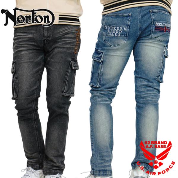 ノートン ロゴ刺繍 ストレッチ カーゴデニムパンツ メンズ 新作2025年モデル NORTON 25...