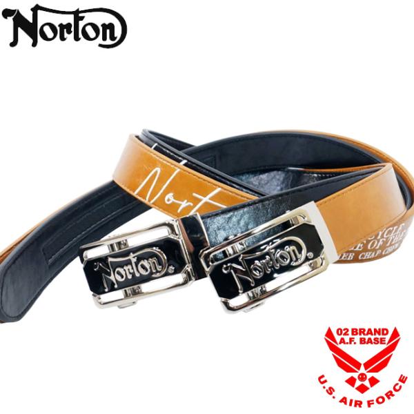 ノートン ロゴ刺繍 スクエアバックル ホールレス PUレザーベルト メンズ 新作2026年モデル N...