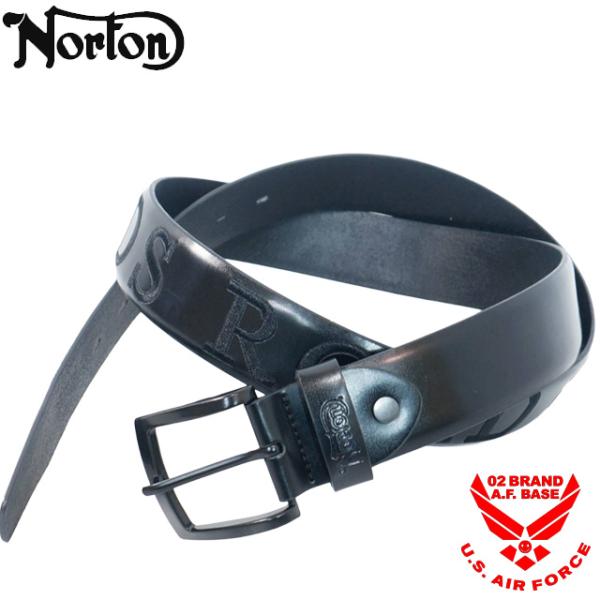 ノートン ワントーン エンボス ロゴ刺繍 ピンベルトバックル カウレザーベルト 本革 メンズ 新作2...