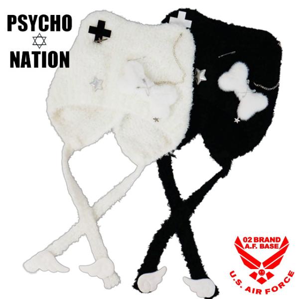 サイコネーション クマ耳 チェーンクロス付き ニットキャップ 帽子 ユニセックス 新作2025-20...