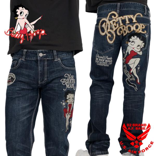 ベティーブープ×ブレイブマンコラボ 小悪魔ポージングベティー刺繍 13.5oz デニムパンツ ジーン...