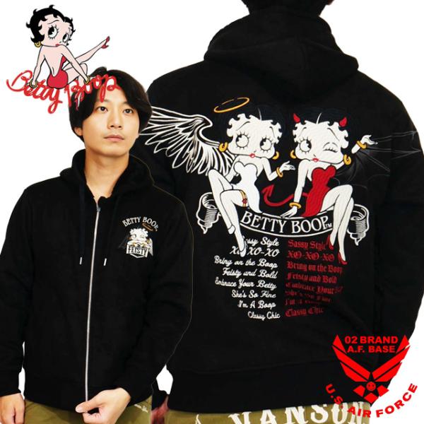 ベティブープ デビルエンジェルベティー刺繍 裏ファー 起毛ボンディングパーカー ユニセックス 新作2...