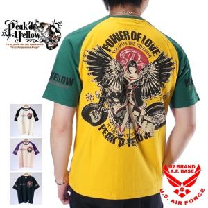ピークドイエロー 抜染プリント 半袖Tシャツ メンズ PEAKD YELLOW pyt-215