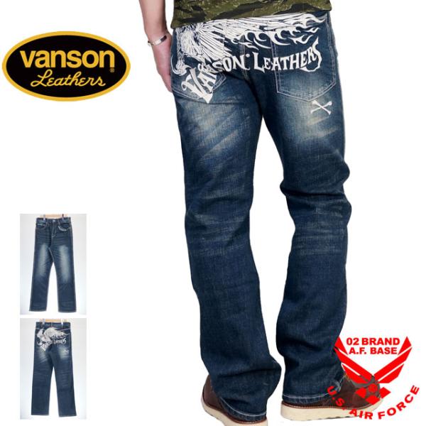 バンソン イーグル 刺繍 13.5oz ワンウォッシュ ストレッチ デニムパンツ メンズ VANSO...