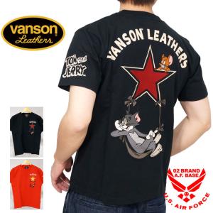 バンソン トムとジェリーコラボ トムジェリスター刺繍 半袖Tシャツ メンズ 新作2024年モデル VANSON tjv-2429｜02brand