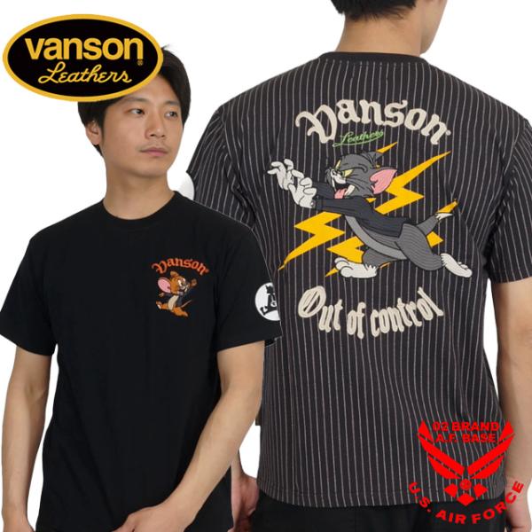 バンソン トムとジェリーコラボ ライトニングトムジェリ刺繍 半袖Tシャツ メンズ 新作2025年モデ...