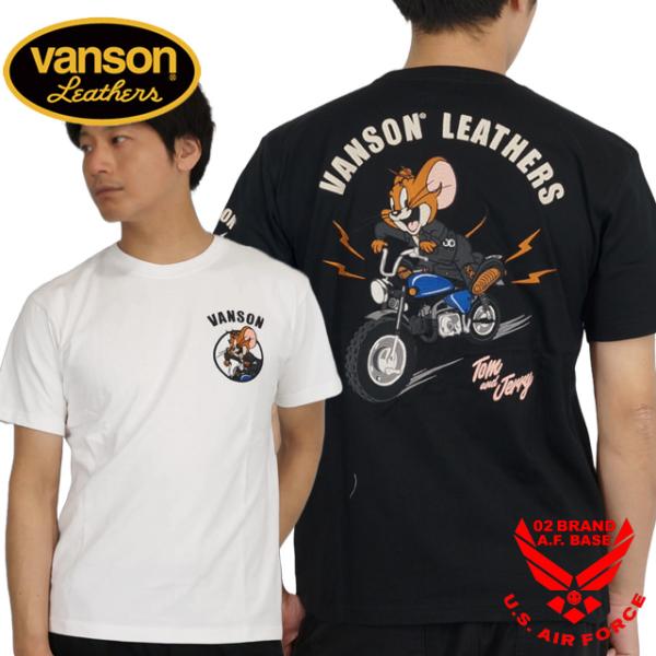 バンソン トムとジェリーコラボ バイカーズジェリ刺繍 半袖Tシャツ メンズ 新作2025年モデル V...