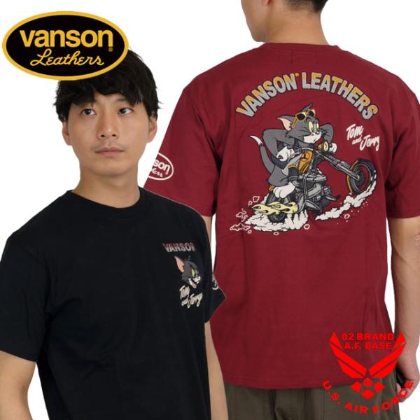 バンソン トムとジェリーコラボ バイカーズトム刺繍 半袖Tシャツ メンズ 新作2025年モデル VA...