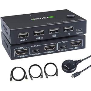 HDMI KVM切替器、PC切替器2入力1出力4K@30Hz、2つUSB2.0