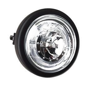 TASWK CREE LEDモーターサイクルレトロブラッククリアレンズヘッドライト （ハレーボブカーカフェレーサークルーザーヴィンテージスタイル）の商品画像