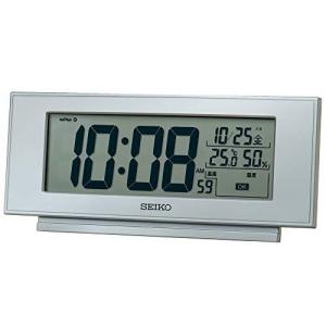 セイコークロック (Seiko Clock) 置き時計 銀色メタリック 本体サイズ: 7.7×17.4×3.8cm 目覚まし時計 電波 デジタル 温度の商品画像
