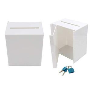 Aoakua アクリル 鍵付き アンケートボックス 貯金箱 募金箱 チャリティーBOX W16cm ホワイトの商品画像