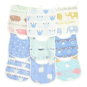 スタイ 6枚 タオル 3枚 セット よだれかけ ビブ 綿100% 柔らかい 6重 ガーゼ U型 (ブルー)の商品画像