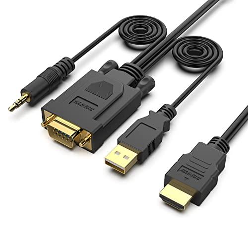 HDMI - VGA、BENFEI 金メッキ HDMI - VGA 1.8M ケーブル 電源とオーデ...