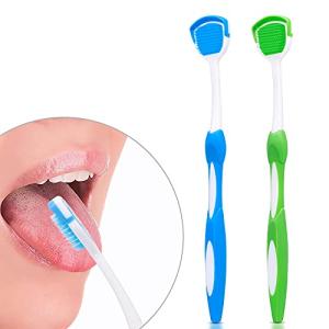 舌ブラシ 2本セット 舌磨き したみがき ブラシ やわらか シリコン 舌歯ブラシ タングスクレーパー 舌みがき 舌苔清掃 携帯用 (2色 青い + グ