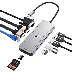デュアルHDMI ICZI USB C ハブ 11-in-1 トリプルディスプレイ Type C ハブ 4K 30Hz HDMI 1080P 60Hz｜0312