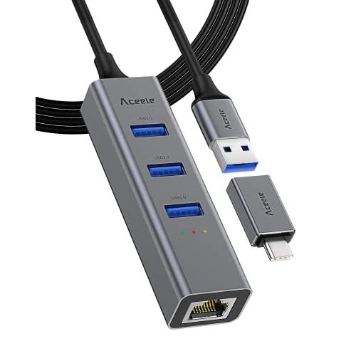 Aceele USBハブ USB LAN変換アダプタ 有線LANアダプター USB Type-c 変...