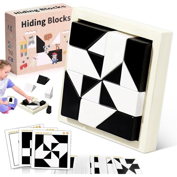 おもちゃ 知育玩具 脳トレ 積み木を隠す 観察力 思考力 パズル お題カード40枚計80問 3歳以上...