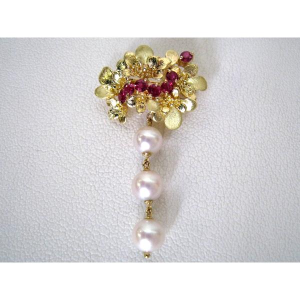 K18 18金 ルビー パール ブローチ ペンダントトップ 【本物★新品同様】 18金 真珠がスイン...