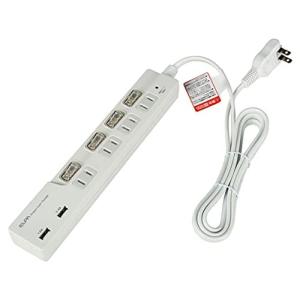 エルパ 電源タップ 個別スイッチ LEDランプ 雷ガード AC4個口 USB2個口 2m WBS-LS42USB(W)｜10001