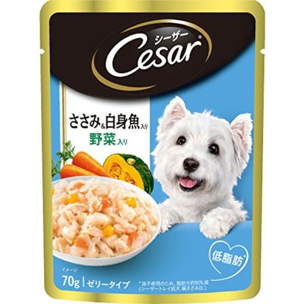 シーザー パウチ ささみ&amp;白身魚入り 野菜入り ドッグフード 成犬用 70グラム (x 32) (ま...