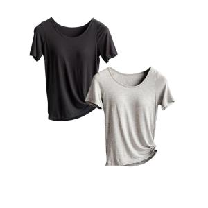 （Pink17°) レディース カップ付きTシャツ カットソー ブラトップ ゆったりサイズ 半袖4サイズ 2枚セット yd05｜10001