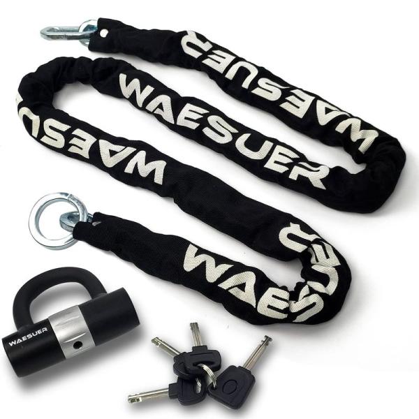 Waesuer バイク ロック 極太チェーンロック φ(直径)10mm*2.0m U字ロック付き エ...