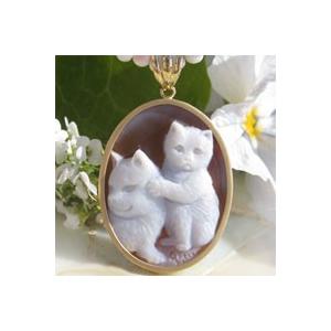 新品猫の親子シェルカメオK18 ペンダントトップ