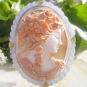 CAMEO（カメオ） Ciro Accanito作 シェルカメオ 天然ダイヤモンド 0.04